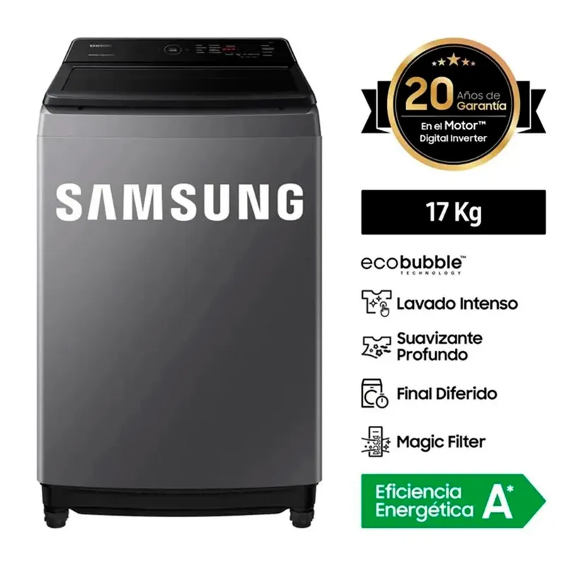SAMSUNG - Lavadora Carga Superior Samsung 17 KG WA17CG6441BD - Gris