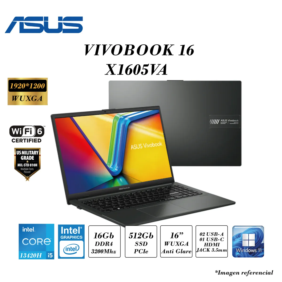 ASUS - LAPTOP ASUS VIVOBOOK 16 INTEL I5-13420H 16GB RAM 512GB SSD INTEL GRAPHICS 16 WUXGA BLACK FD