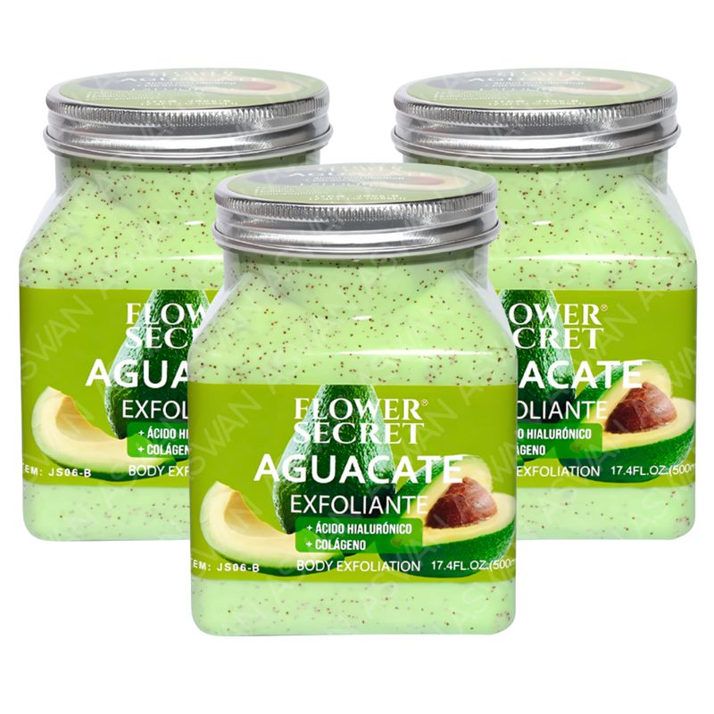 FLOWER SECRET - Pack de 3 Exfoliante Corporal de Aguacate 500gr - FLOWER SECRET