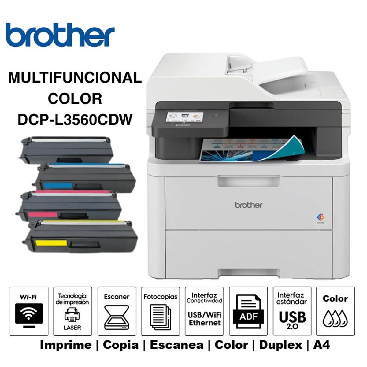 BROTHER - IMPRESORA BROTHER LASER DCP-L3560CDW COLOR MULTIFUNCIONAL WIFI