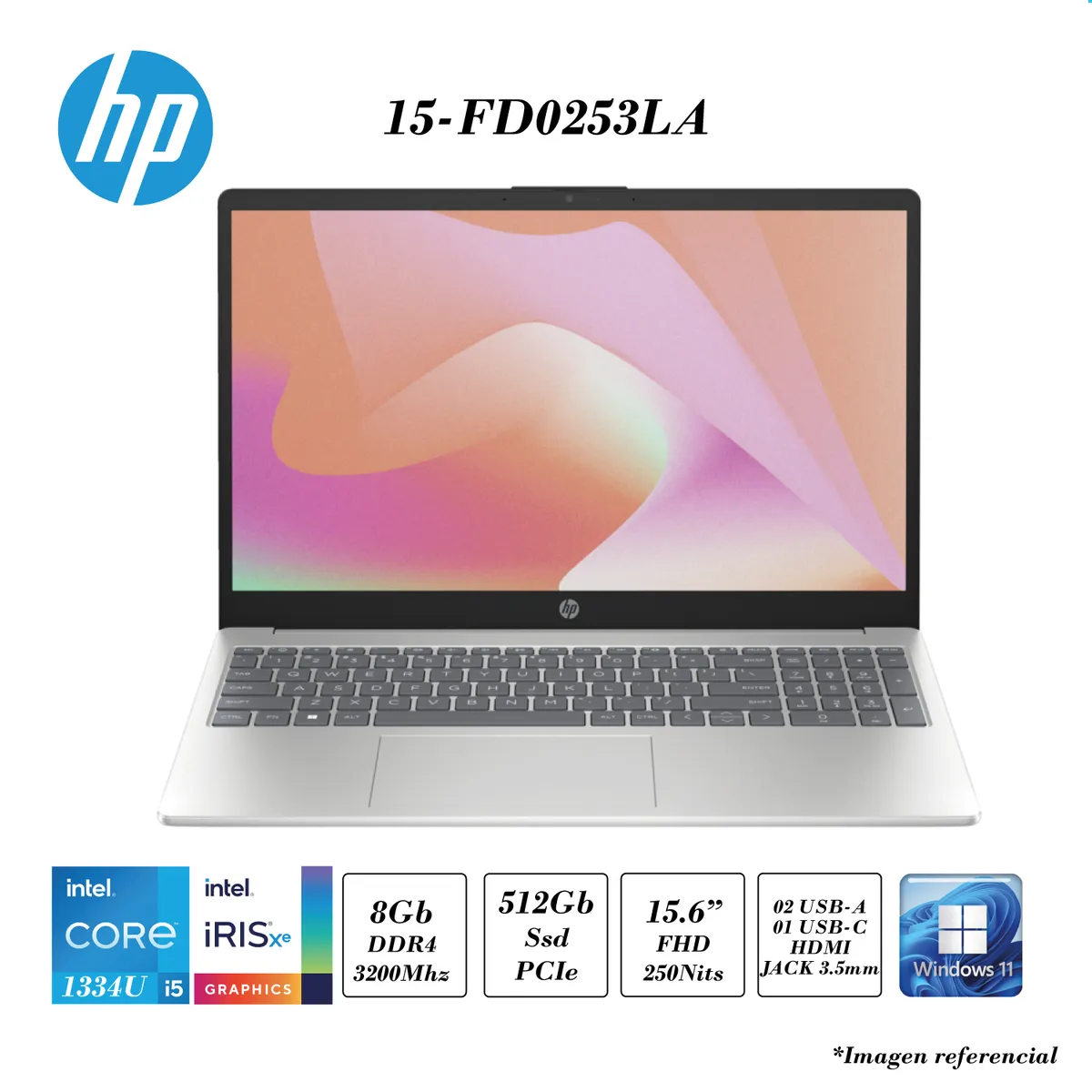 HP - LAPTOP HP 15-FD0253LA INTEL CORE I5-1335U 4.6GHZ 8GB DDR4 512GB SSD INTEL IRIS XE 15.6 FHD WIN 11