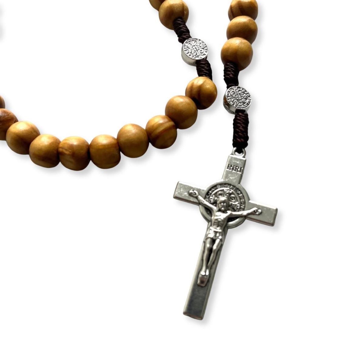 SANTORAL - Rosario Medalla de San Benito con Cruz de Metal - Olivo