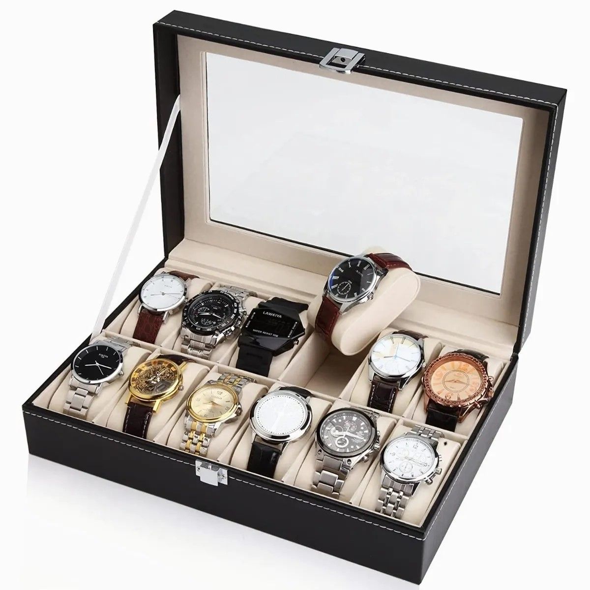 INSPIRA MARKET - Porta Relojes Pulseras de Lujo Elegante 12 Compartimientos