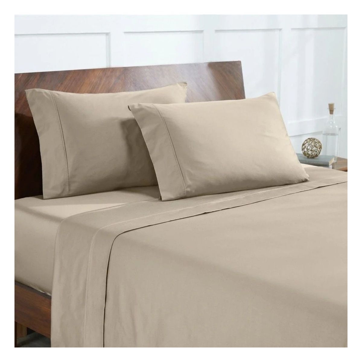 GENERICO - Sábanas 100 % algodón bramante beige 200 hilos Lima Tienda