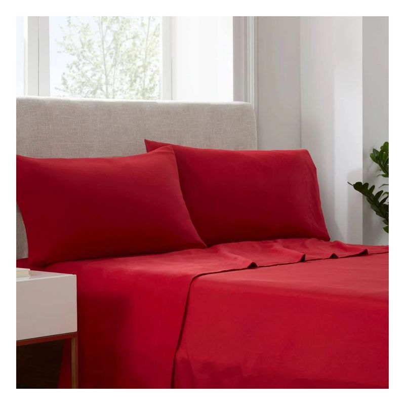 GENERICO - Sábanas 100 % algodón bramante rojo 200 hilos Lima Tienda
