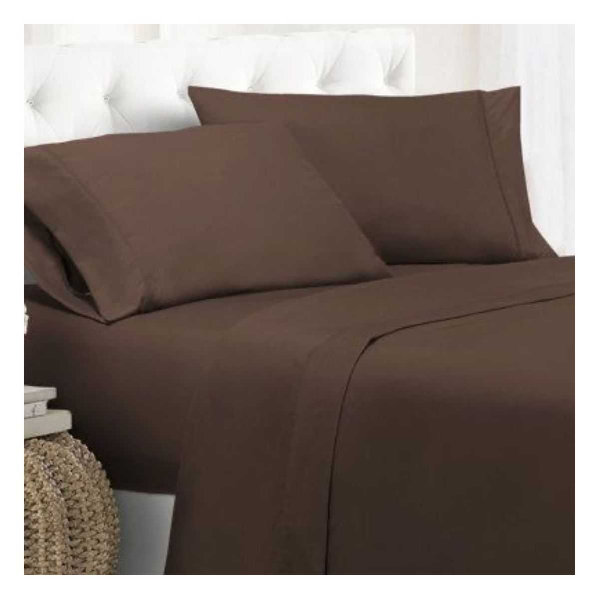 GENERICO - Sábanas 100 % algodón bramante marrón 200 hilos Lima Tienda