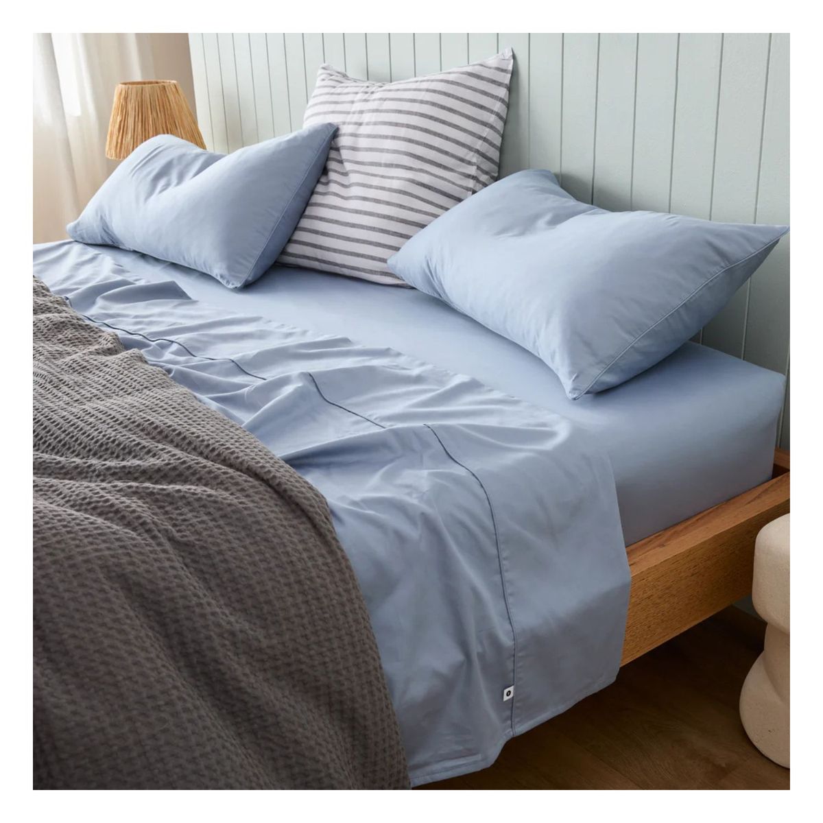 GENERICO - Sábanas 100 % algodón bramante celeste 200 hilos Lima Tienda