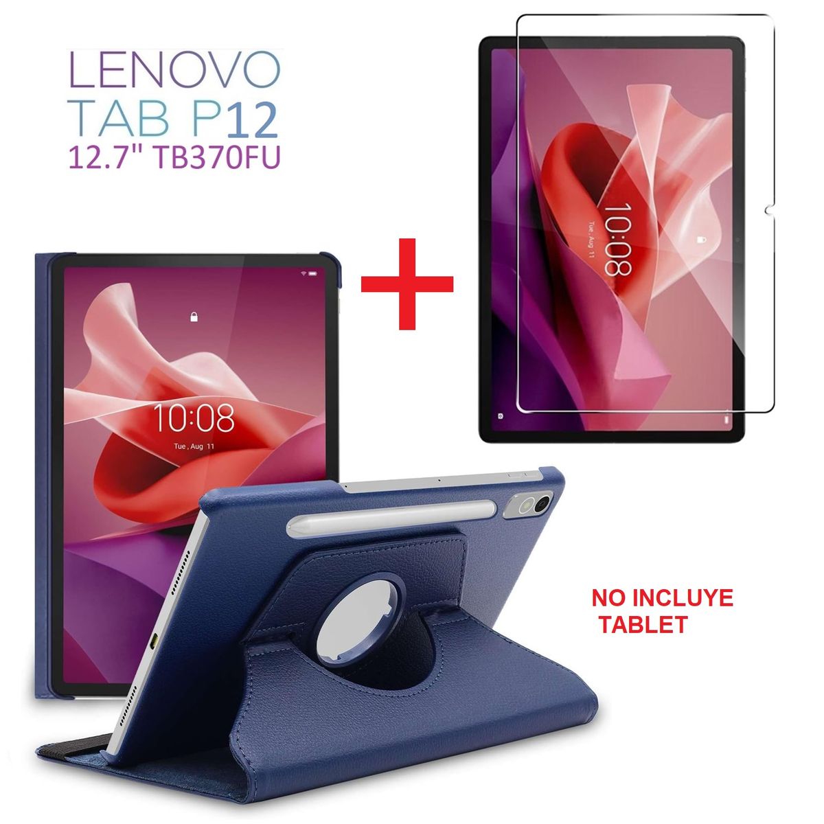 GENERICO - Funda Giratoria + Mica de Vidrio para Lenovo Tab P12 12.7 TB370FU Case
