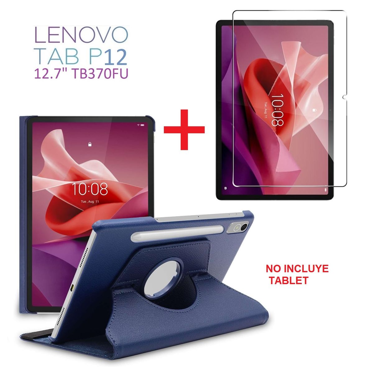 GENERICO - Funda Giratoria + Mica de Vidrio para Lenovo Tab P12 12.7 TB370FU Case