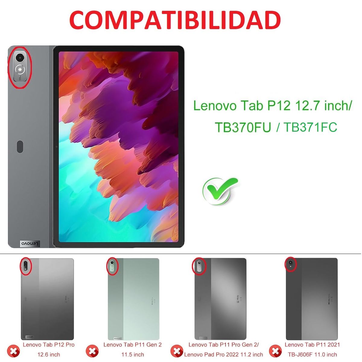 GENERICO - Funda Giratoria para Lenovo Tab P12 12.7 TB370FU Case Protector 360°