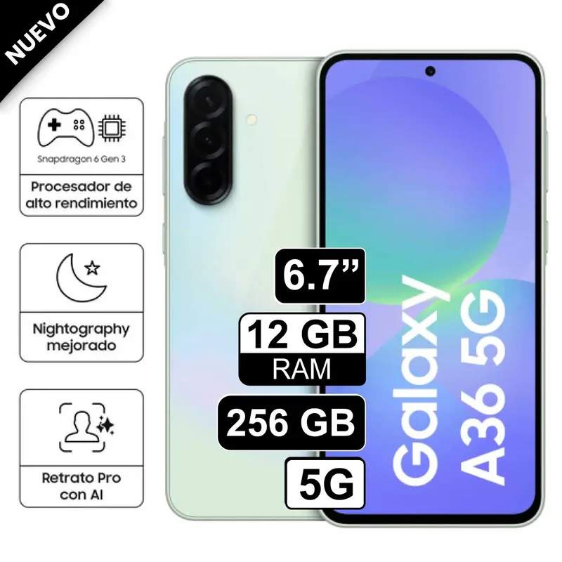 SAMSUNG - Celular Libre Samsung Galaxy A36 67 256GB 12GB RAM Verde