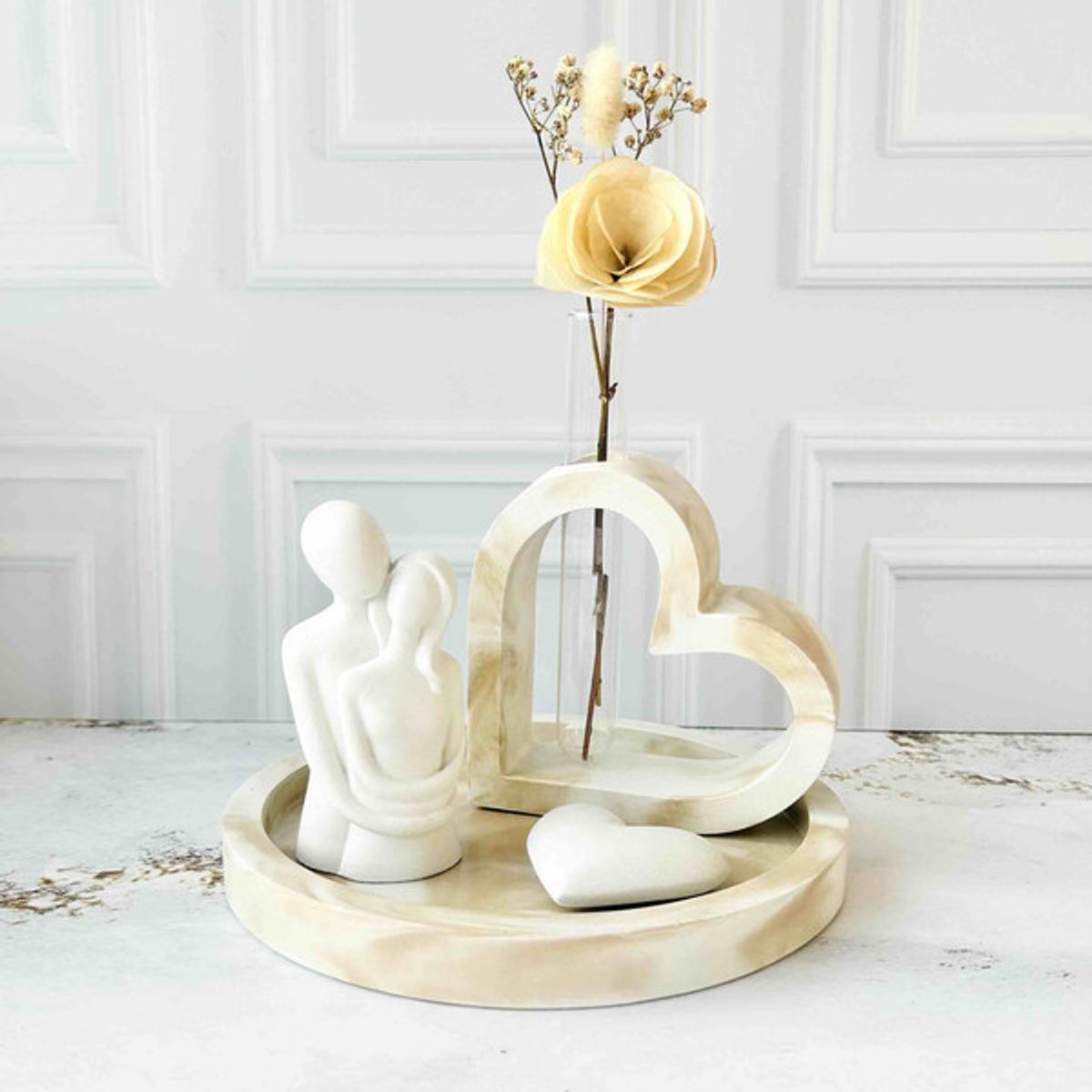 CONKRETE - Set Decorativo de adornos Pareja Mod 3 + Flores preservadas