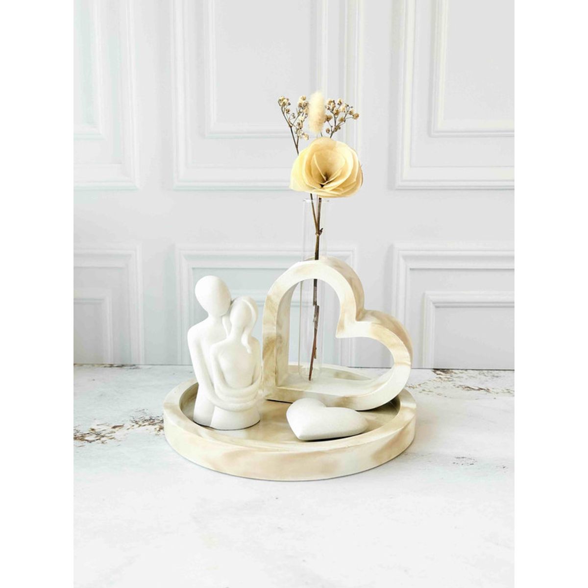 CONKRETE - Set Decorativo de adornos Pareja Mod 3 + Flores preservadas