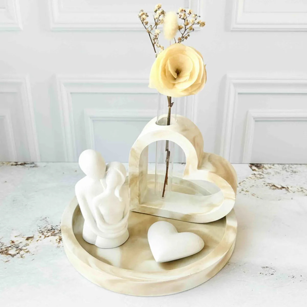 CONKRETE - Set Decorativo de adornos Pareja Mod 3 + Flores preservadas