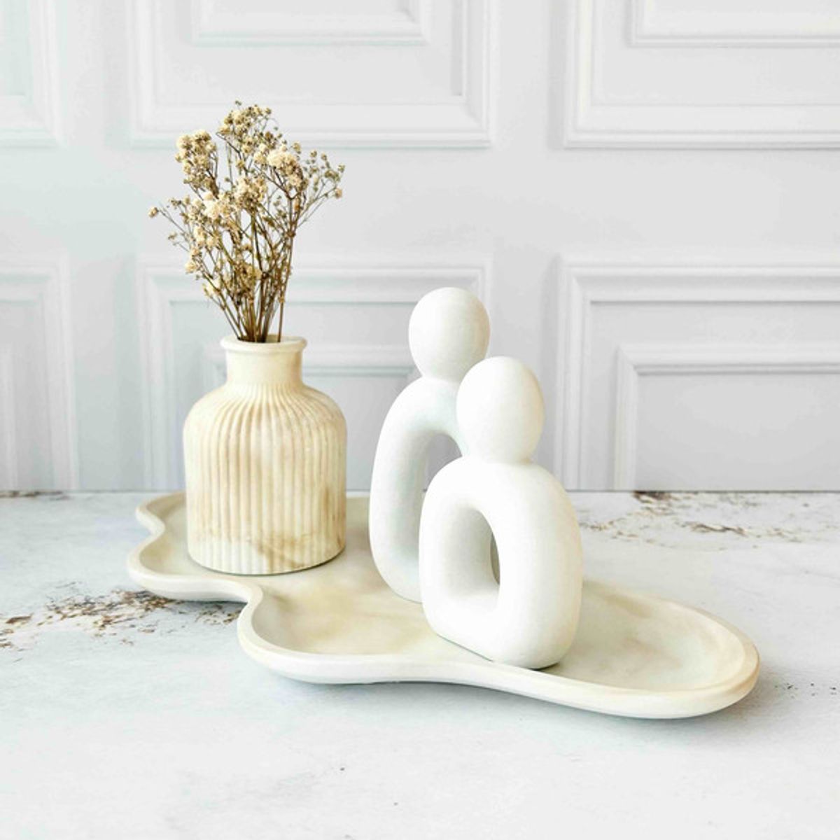 CONKRETE - Set Decorativo de adornos Pareja Nórdica Mod 2 + Flores preservadas