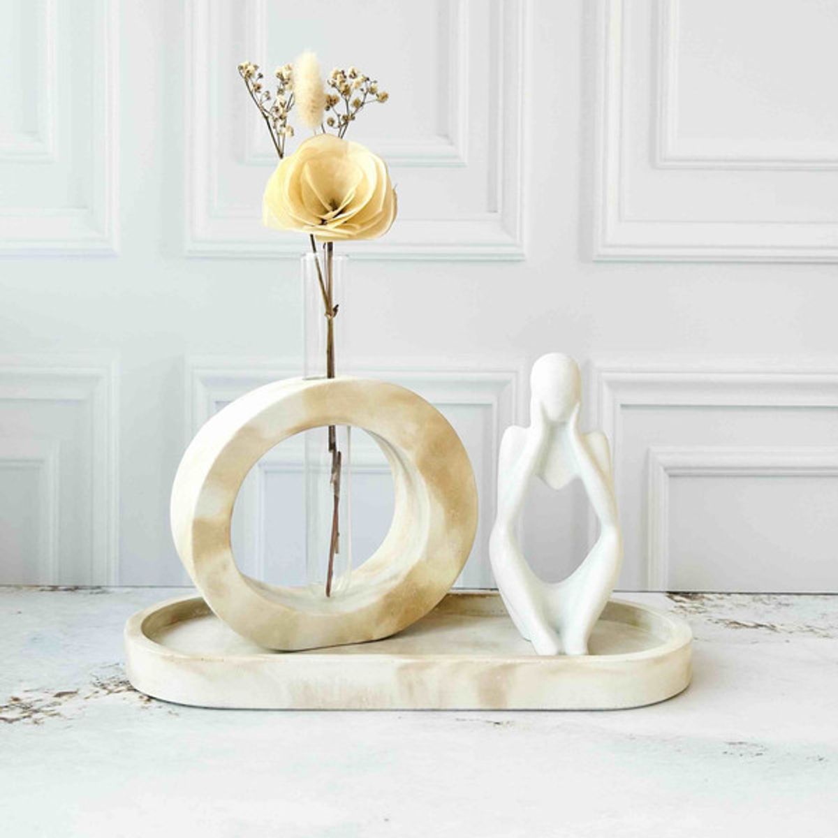 CONKRETE - Set Decorativo de adornos Pensador Mod 2 + Flores preservadas