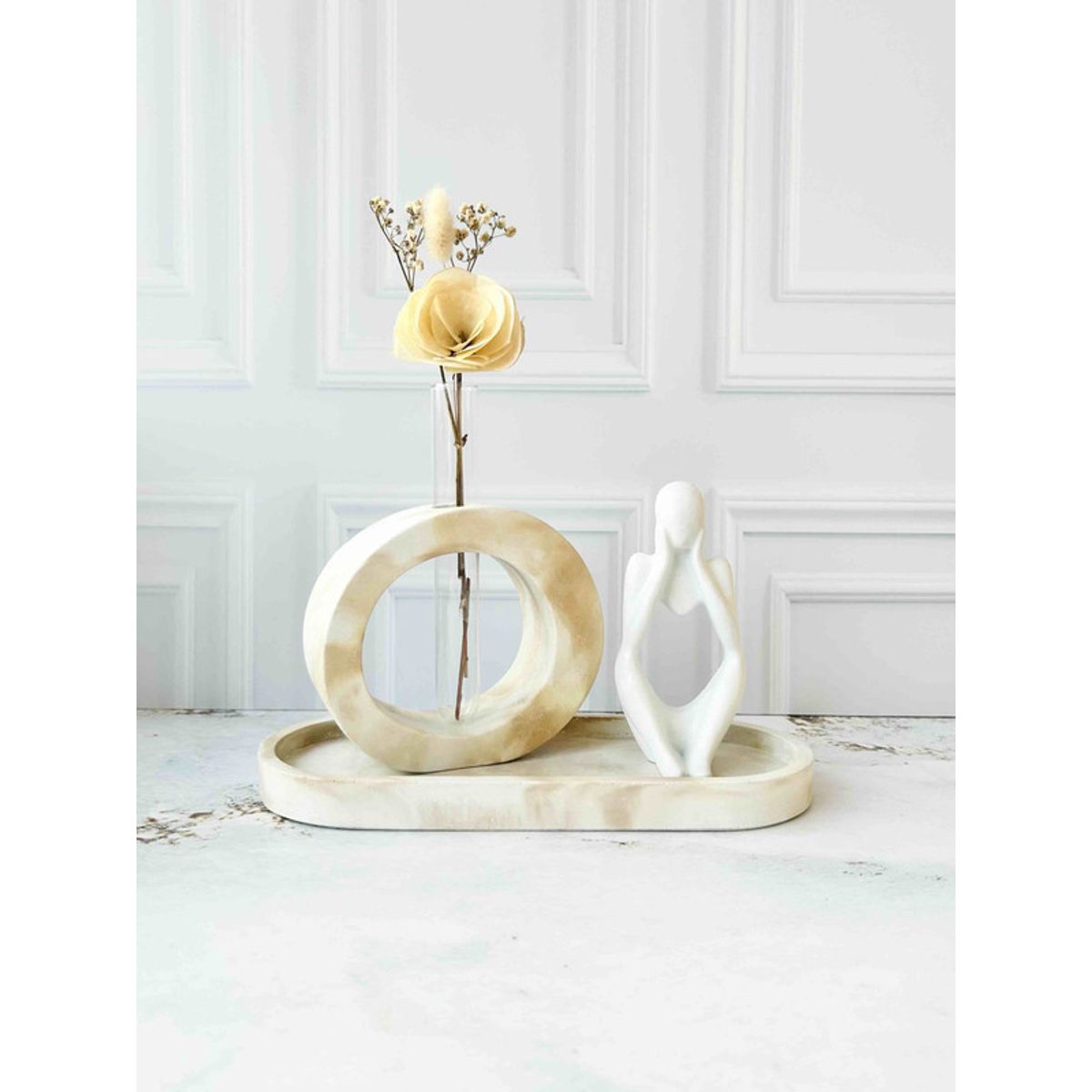 CONKRETE - Set Decorativo de adornos Pensador Mod 2 + Flores preservadas