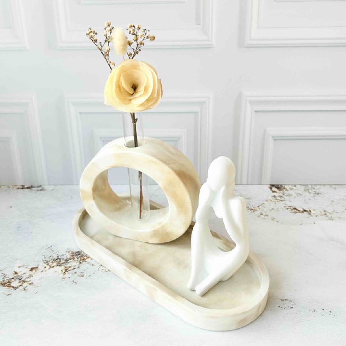 CONKRETE - Set Decorativo de adornos Pensador Mod 2 + Flores preservadas