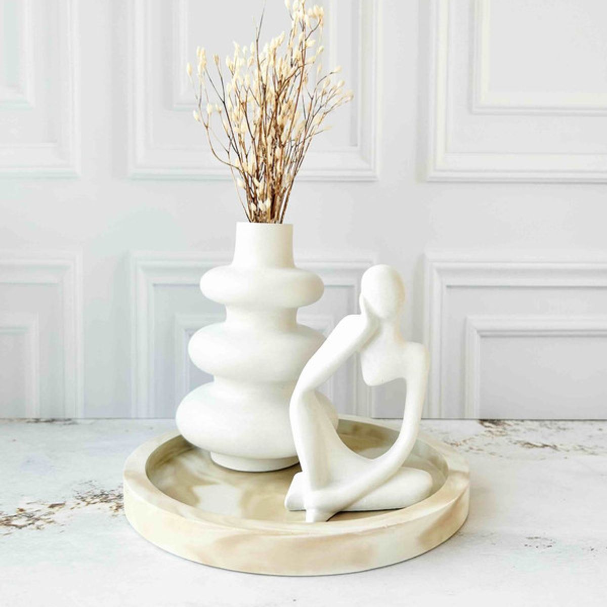 CONKRETE - Set Decorativo de adornos Pensador Mod 4 + Flores preservadas