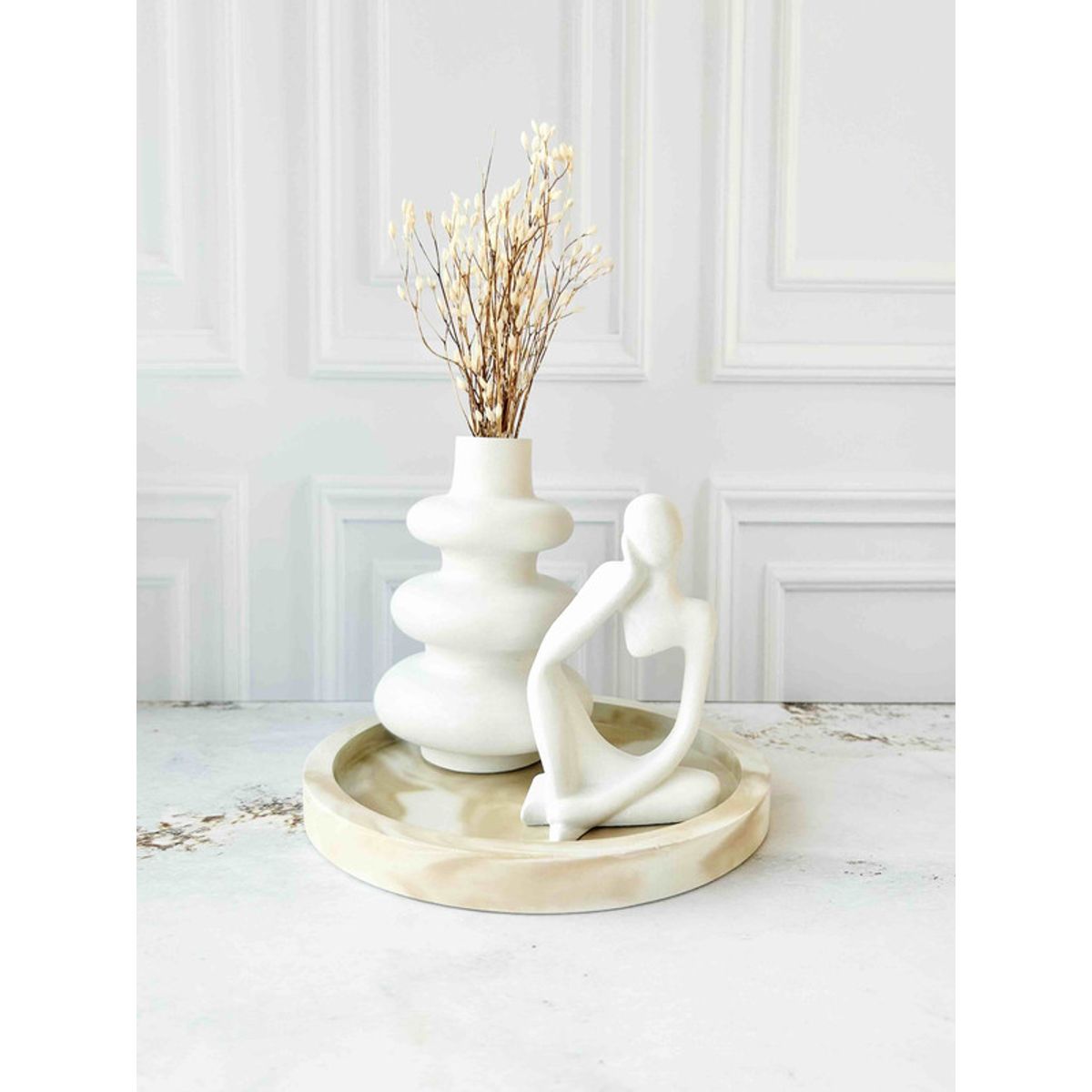 CONKRETE - Set Decorativo de adornos Pensador Mod 4 + Flores preservadas