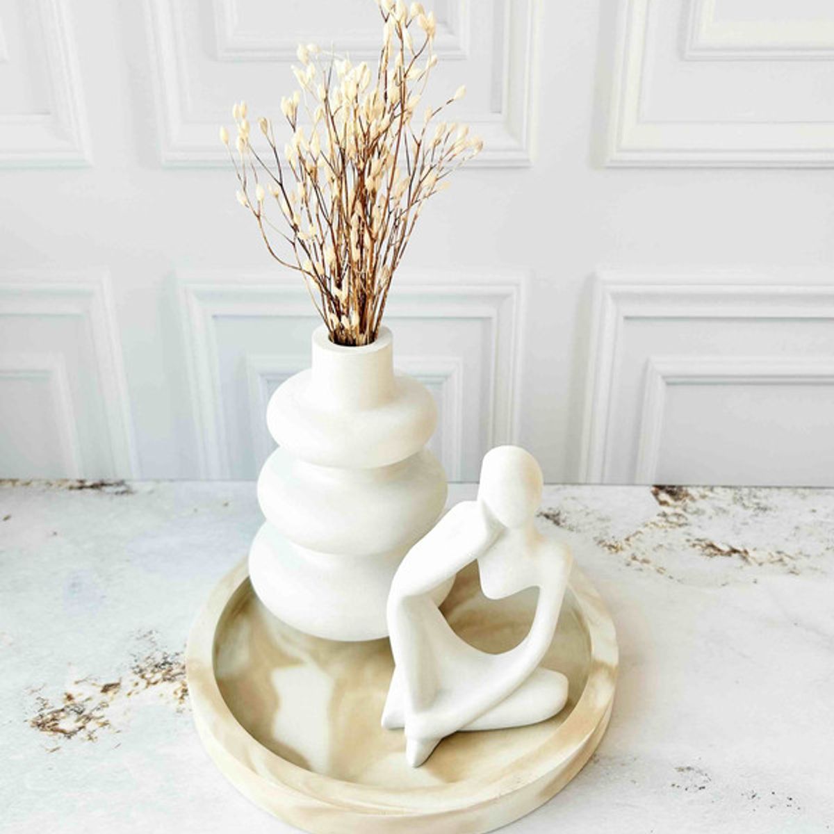 CONKRETE - Set Decorativo de adornos Pensador Mod 4 + Flores preservadas