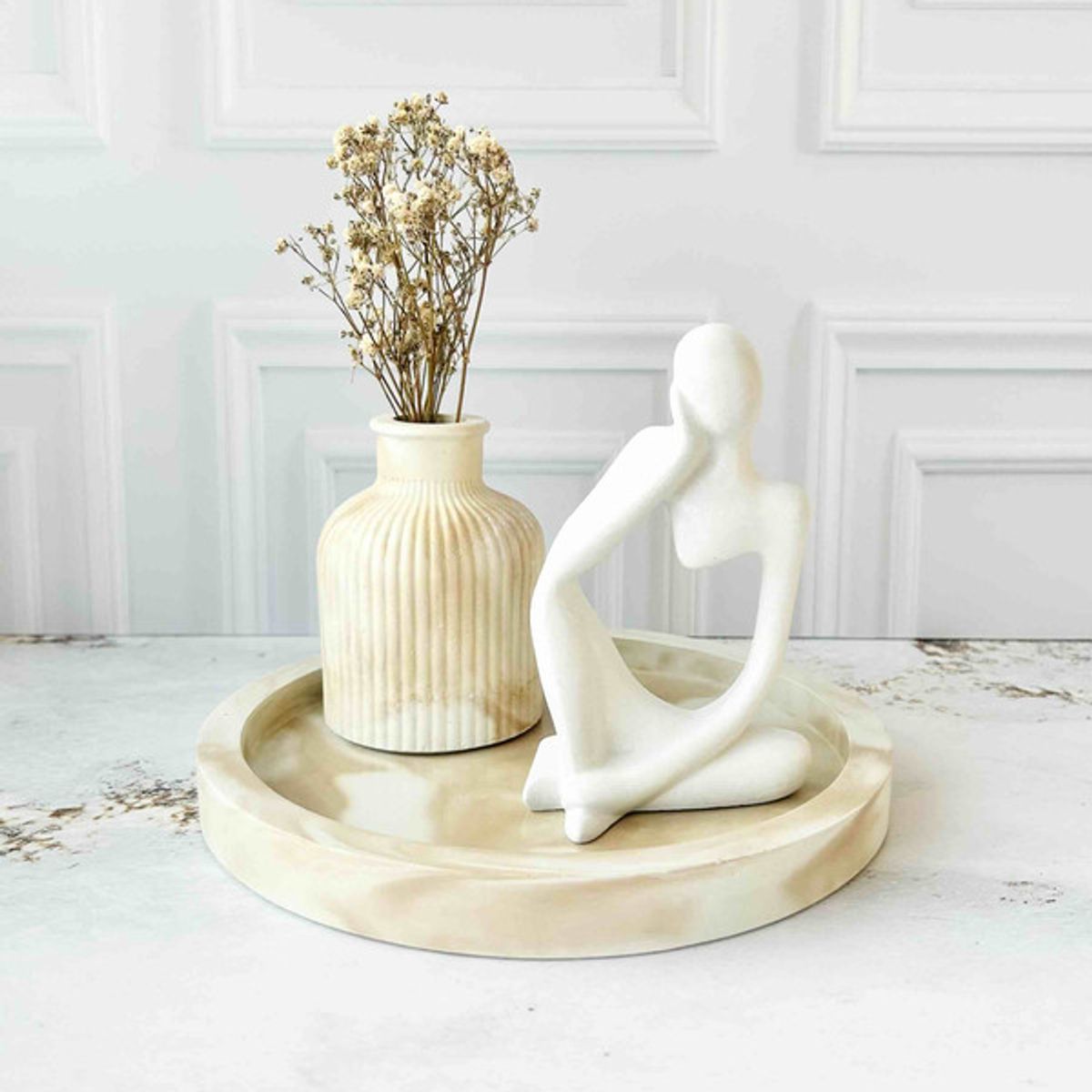 CONKRETE - Set Decorativo de adornos Pensador Mod 3 + Flores preservadas