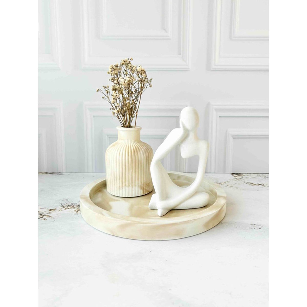 CONKRETE - Set Decorativo de adornos Pensador Mod 3 + Flores preservadas