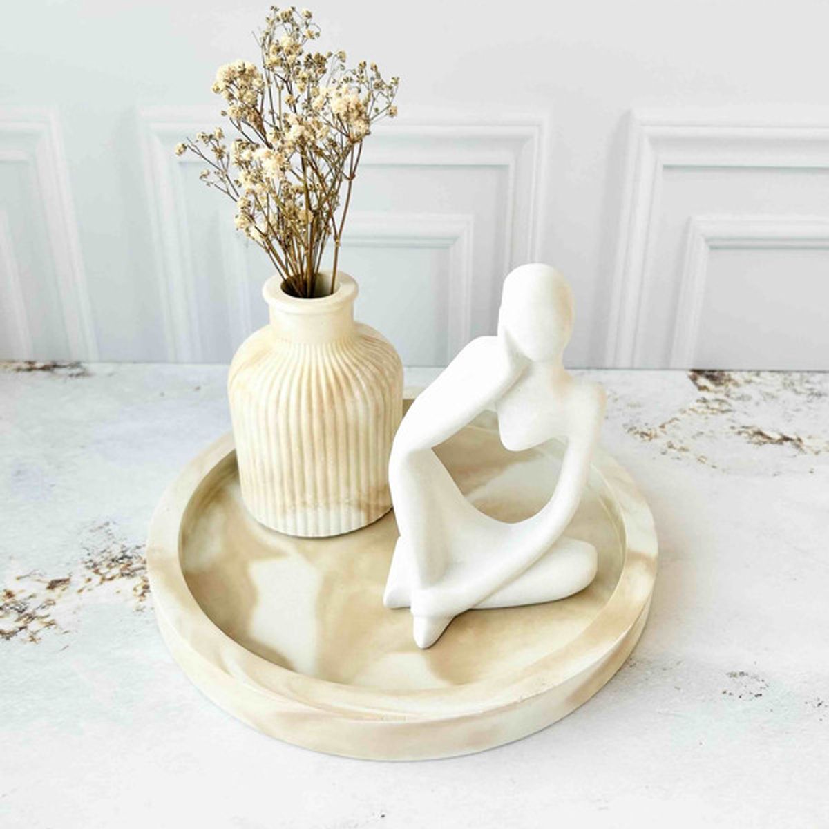 CONKRETE - Set Decorativo de adornos Pensador Mod 3 + Flores preservadas