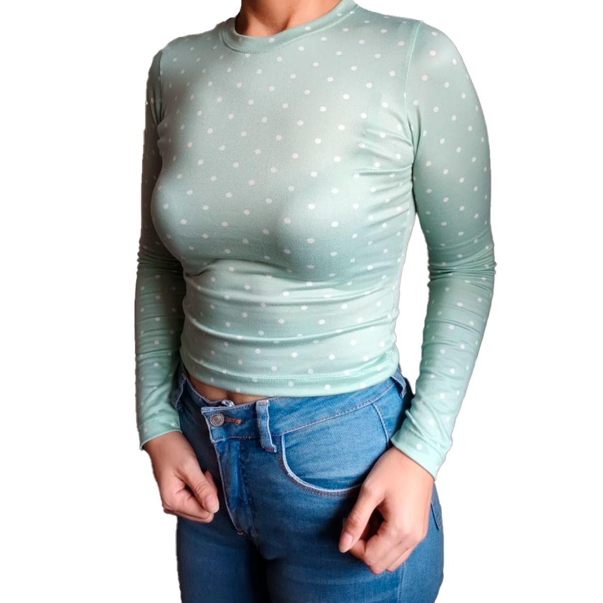 GENERICO - Blusa Mujer Manga Larga Puntos - Verde