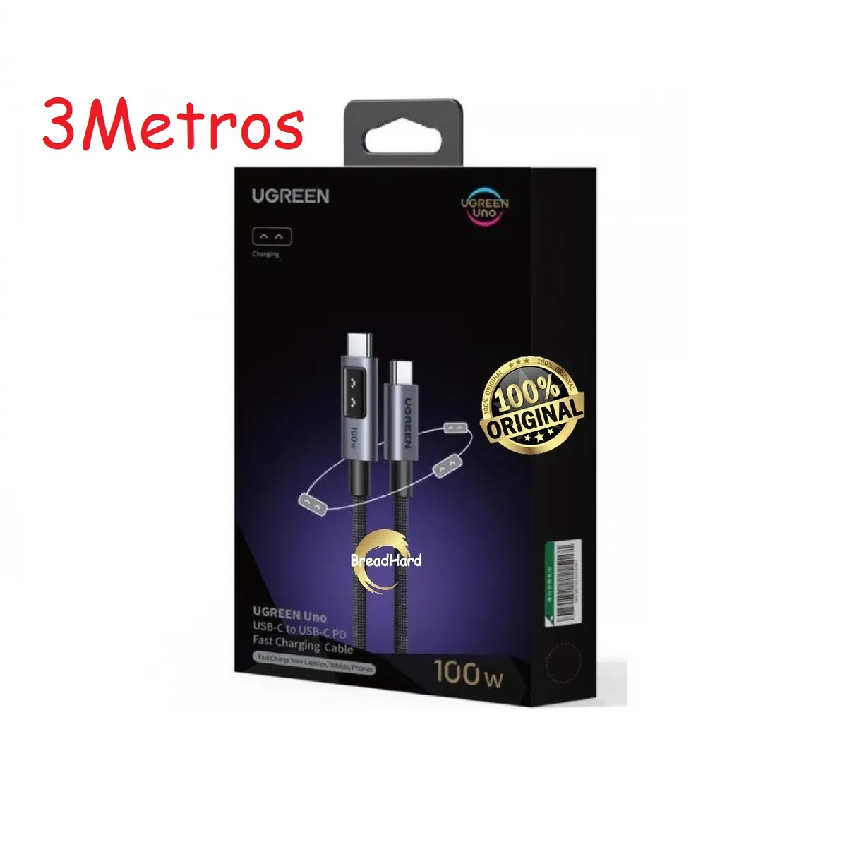 UGREEN - Cable Tipo C a Tipo C 3Metros Pd Carga Rapida Ugreen 100w L509 35513