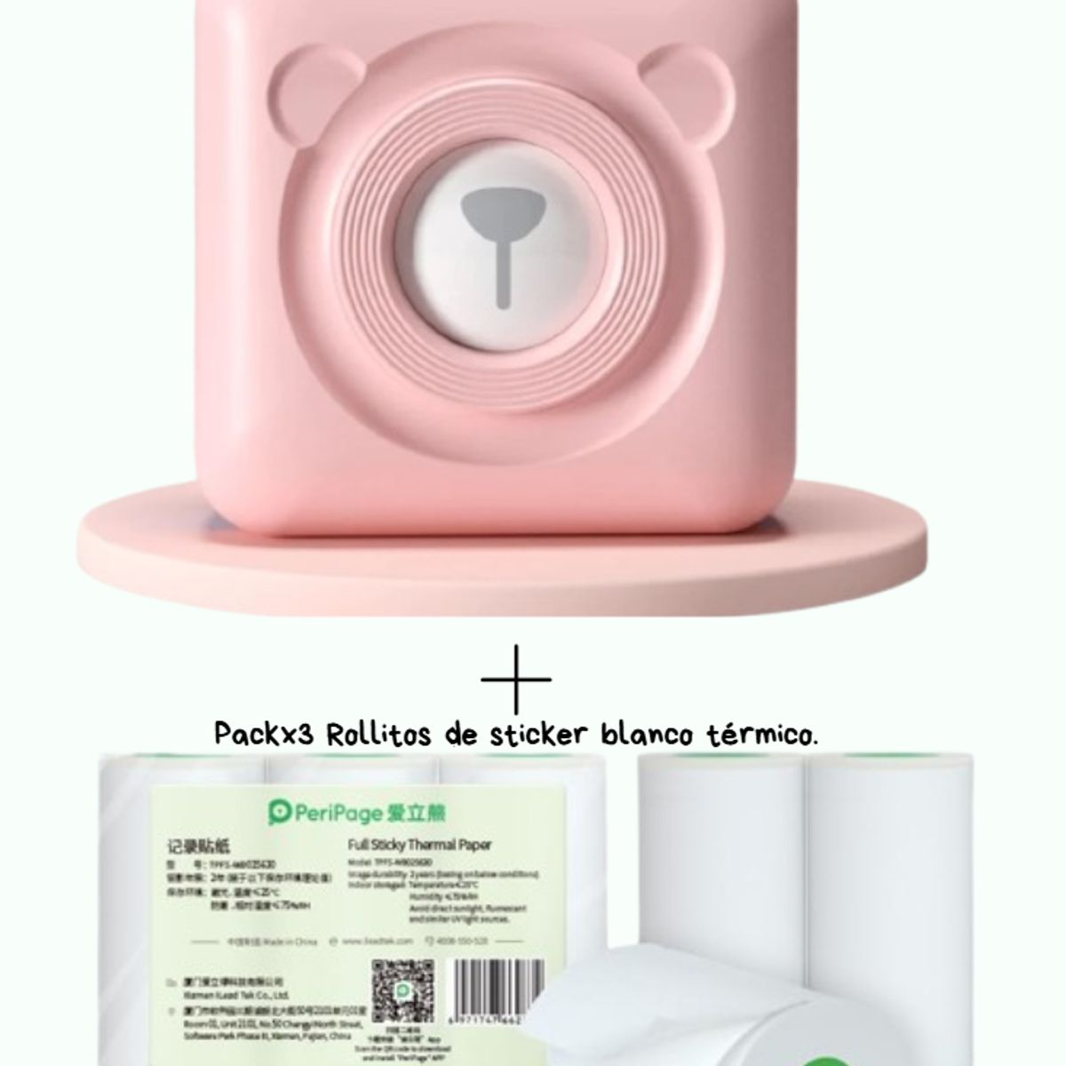 PERIPAGE - PERIPAGE A6 MINI IMPRESORA TERMICA 203DPI + 3 ROLLOS STICKER BLANCO