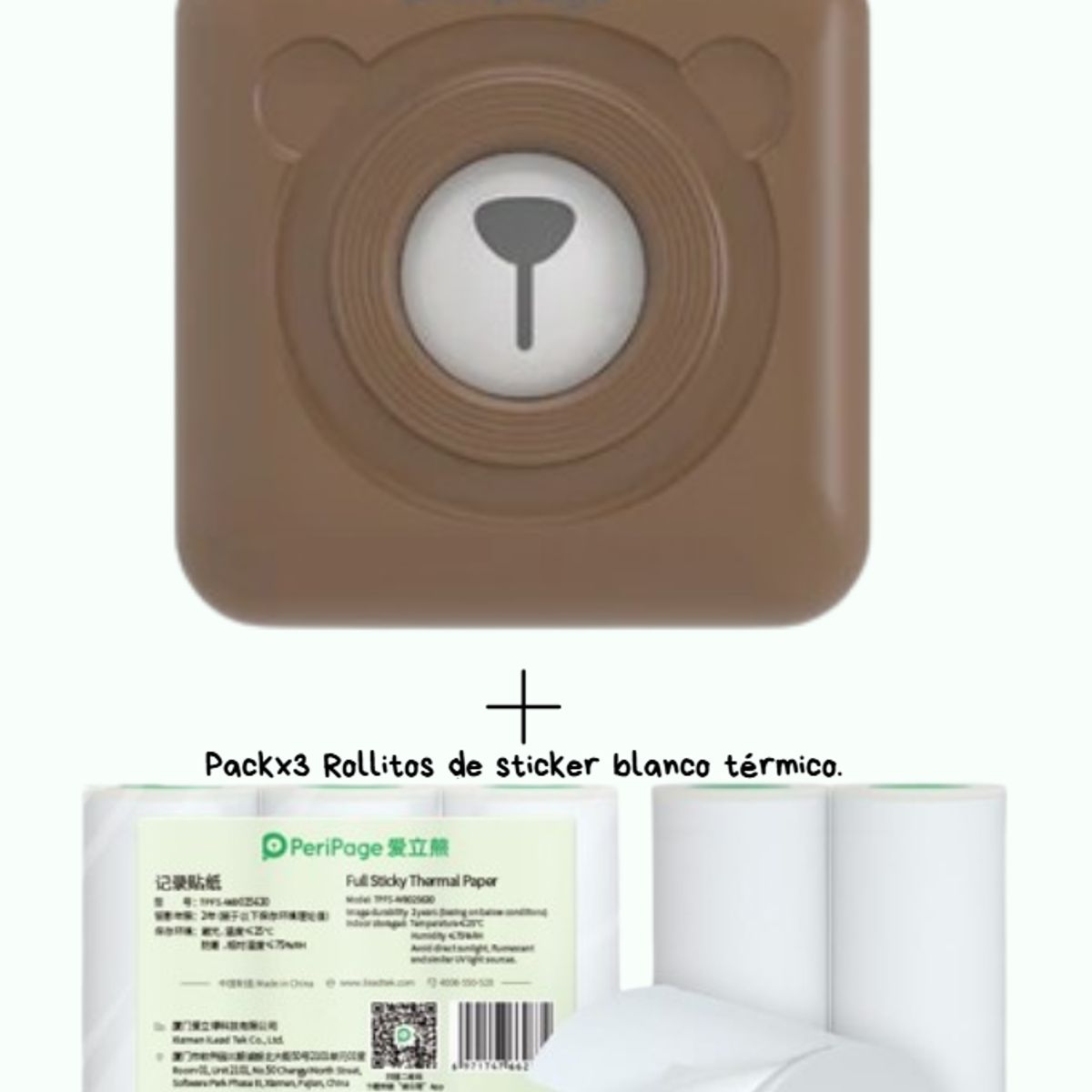 PERIPAGE - PERIPAGE A6 MINI IMPRESORA TERMICA 203DPI + 3 ROLLOS STICKER BLANCO