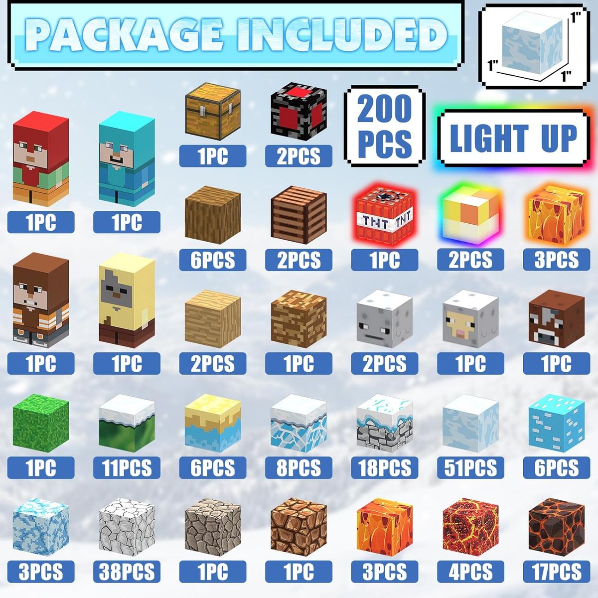 MAGNETI BLOCK - Set Bloques magnéticos Frozen imanes 200 PIEZAS con Luces