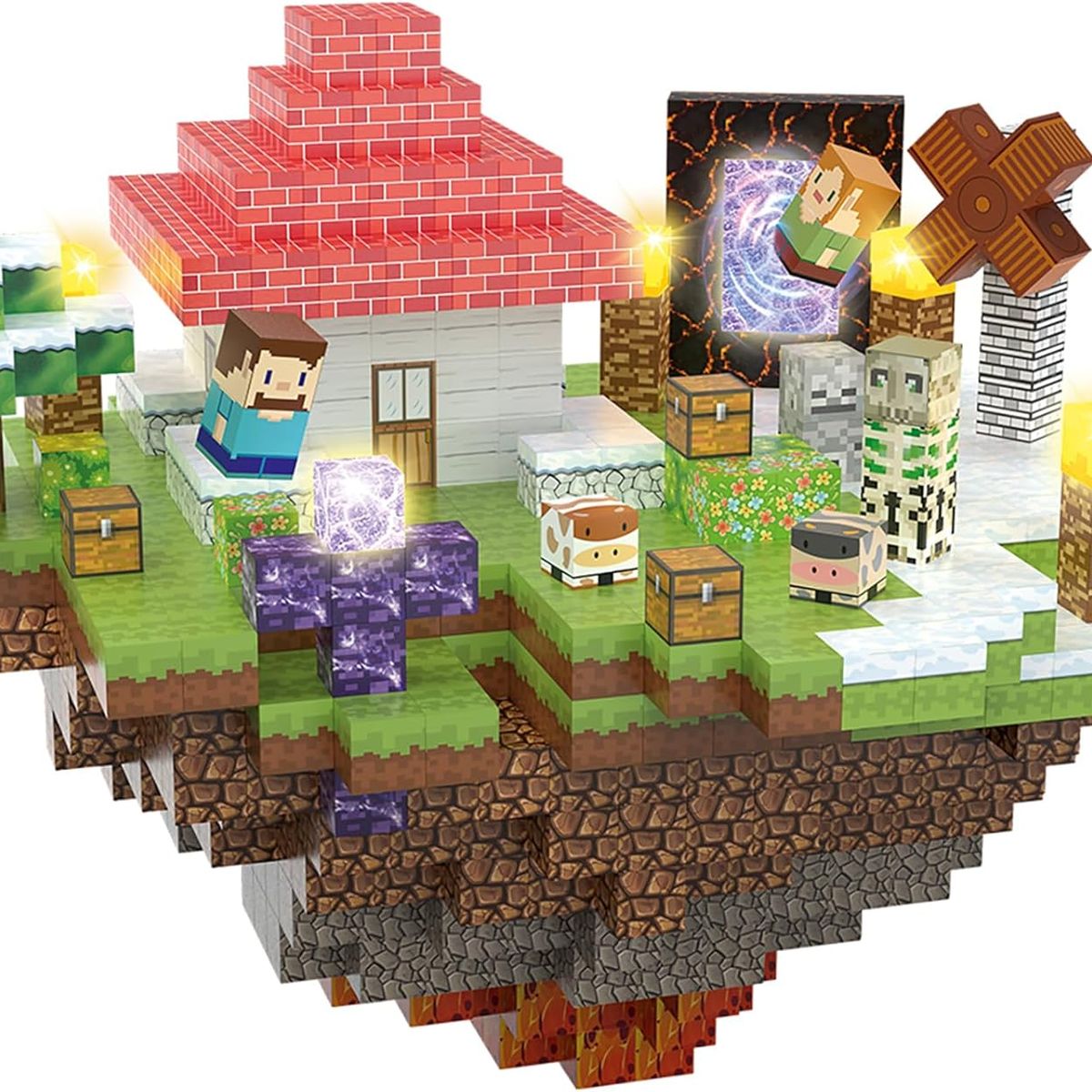 MAGNETI BLOCK - Set Bloques magnéticos Minecraft imanes 200 PIEZAS con Luces