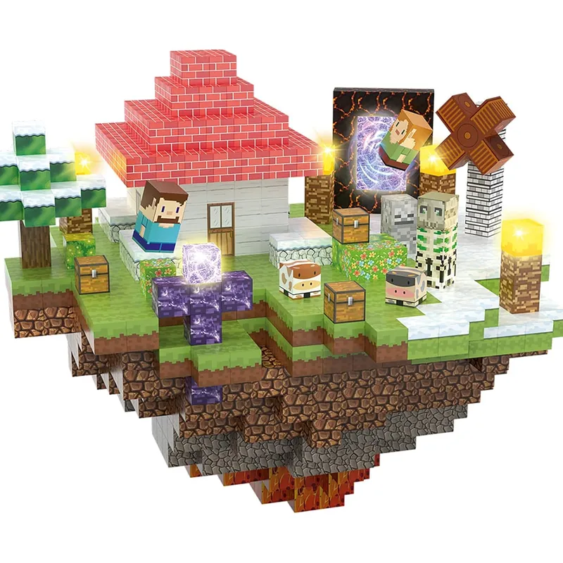 MAGNETI BLOCK - Set Bloques magnéticos Minecraft imanes 200 PIEZAS con Luces