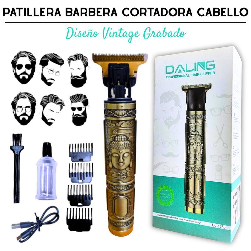 GENERICO - Cortadora Cabello Inalámbrica Recargable Vintage Barbero Patillera