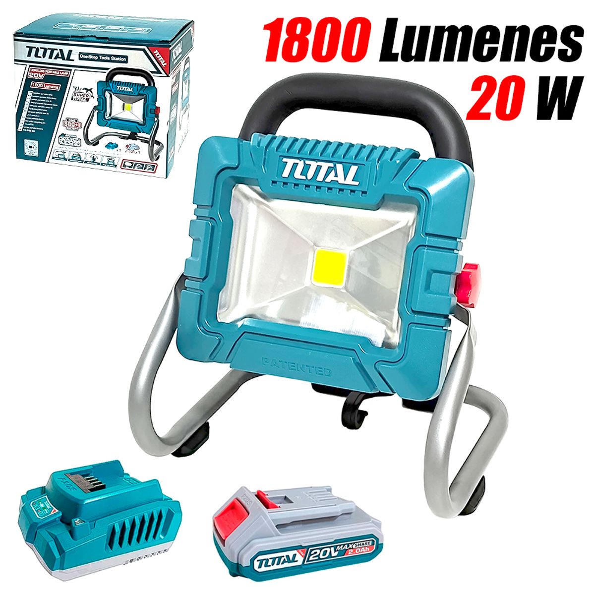 TOTAL TOOLS - Lampara Reflector Led Total TWLI20258 20V 20W 1800 Lumenes 1Bat x 2Ah