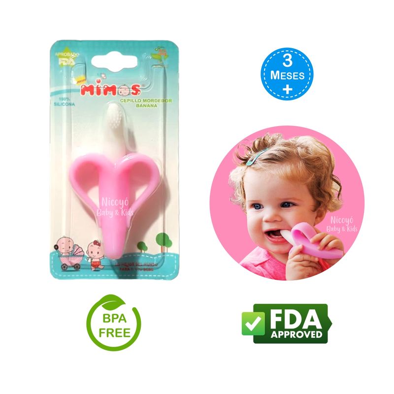 MIMOS - Mordedor Platanito de Silicona Rosado para Bebés