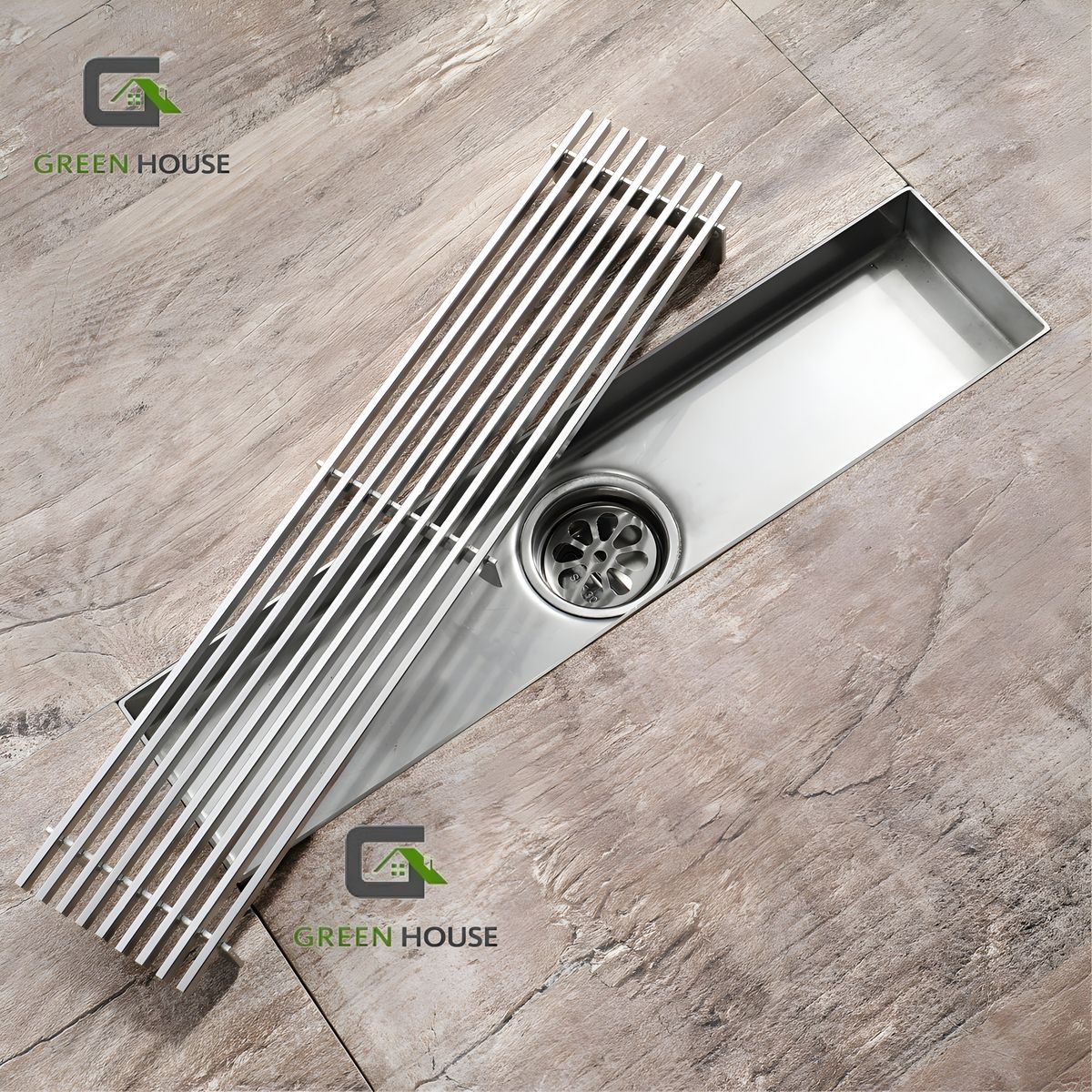 GREEN HOUSE - SUMIDERO DE ACERO SUS 304 RECTANGULAR 8 x 80 CM SATINADO