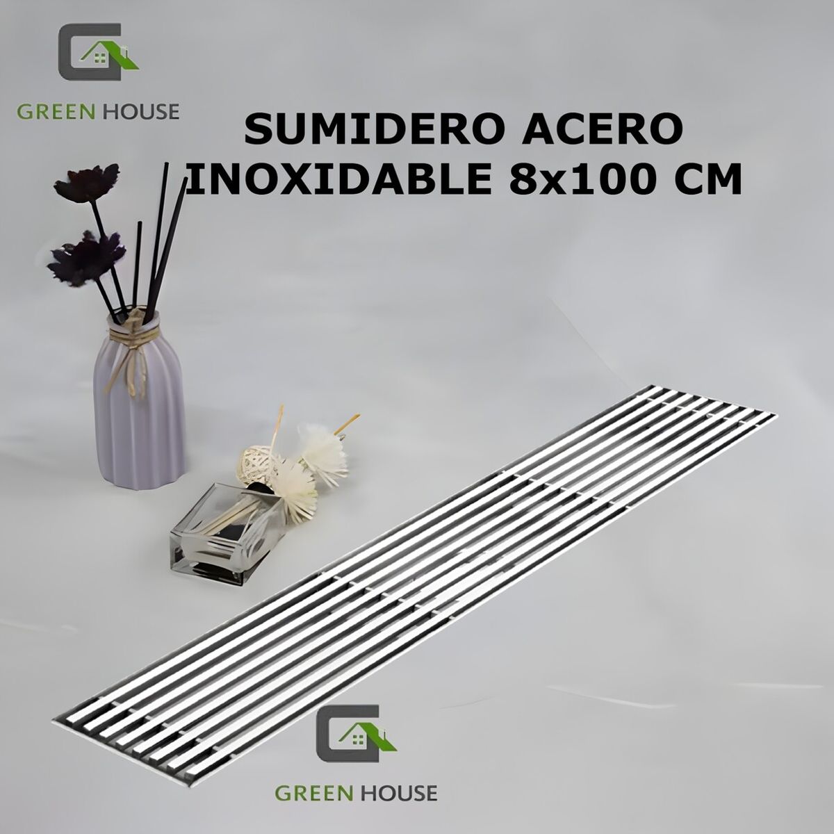 GREEN HOUSE - SUMIDERO DE ACERO SUS 304 RECTANGULAR 8 x 100 CM SATINADO