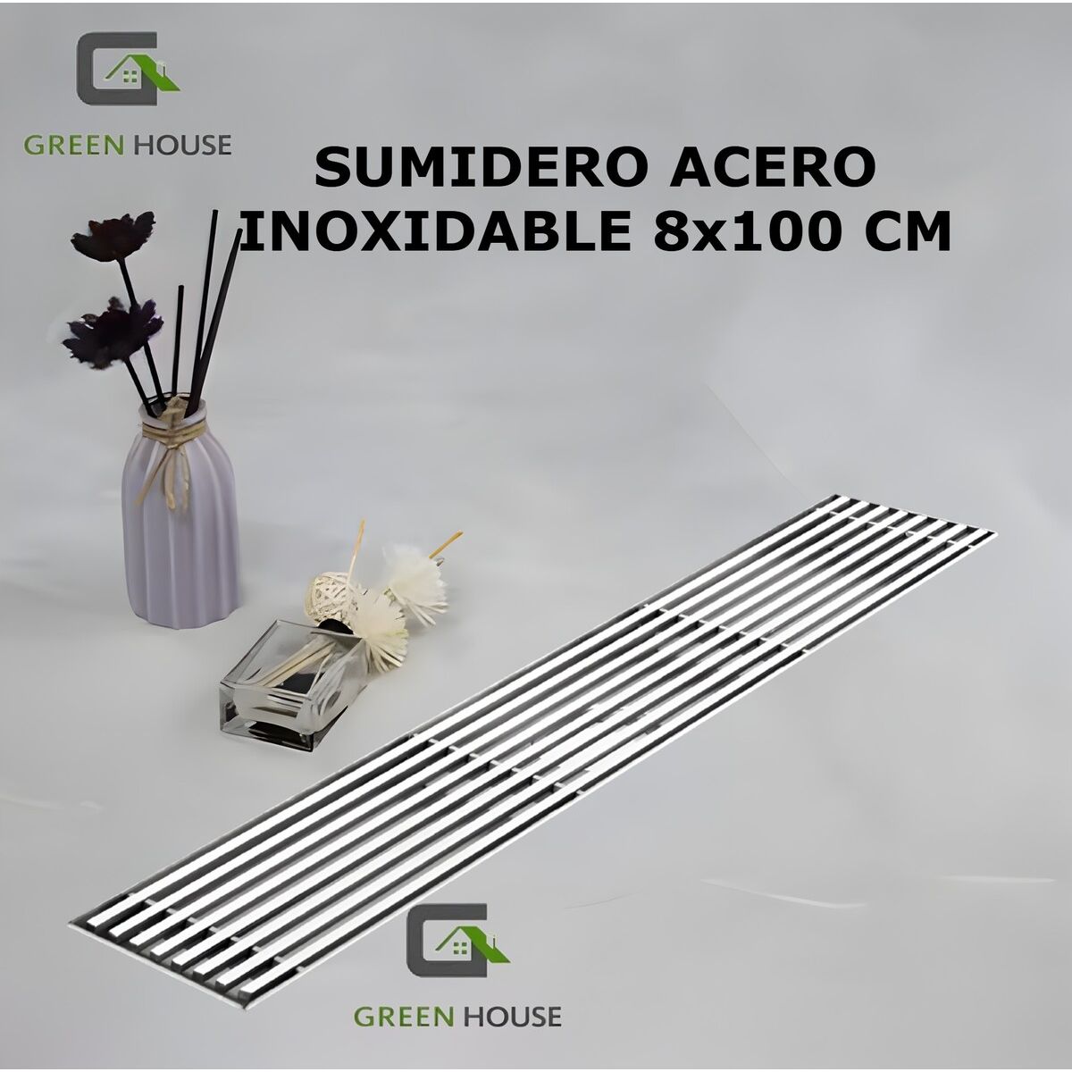 GREEN HOUSE - SUMIDERO DE ACERO SUS 304 RECTANGULAR 8 x 100 CM SATINADO