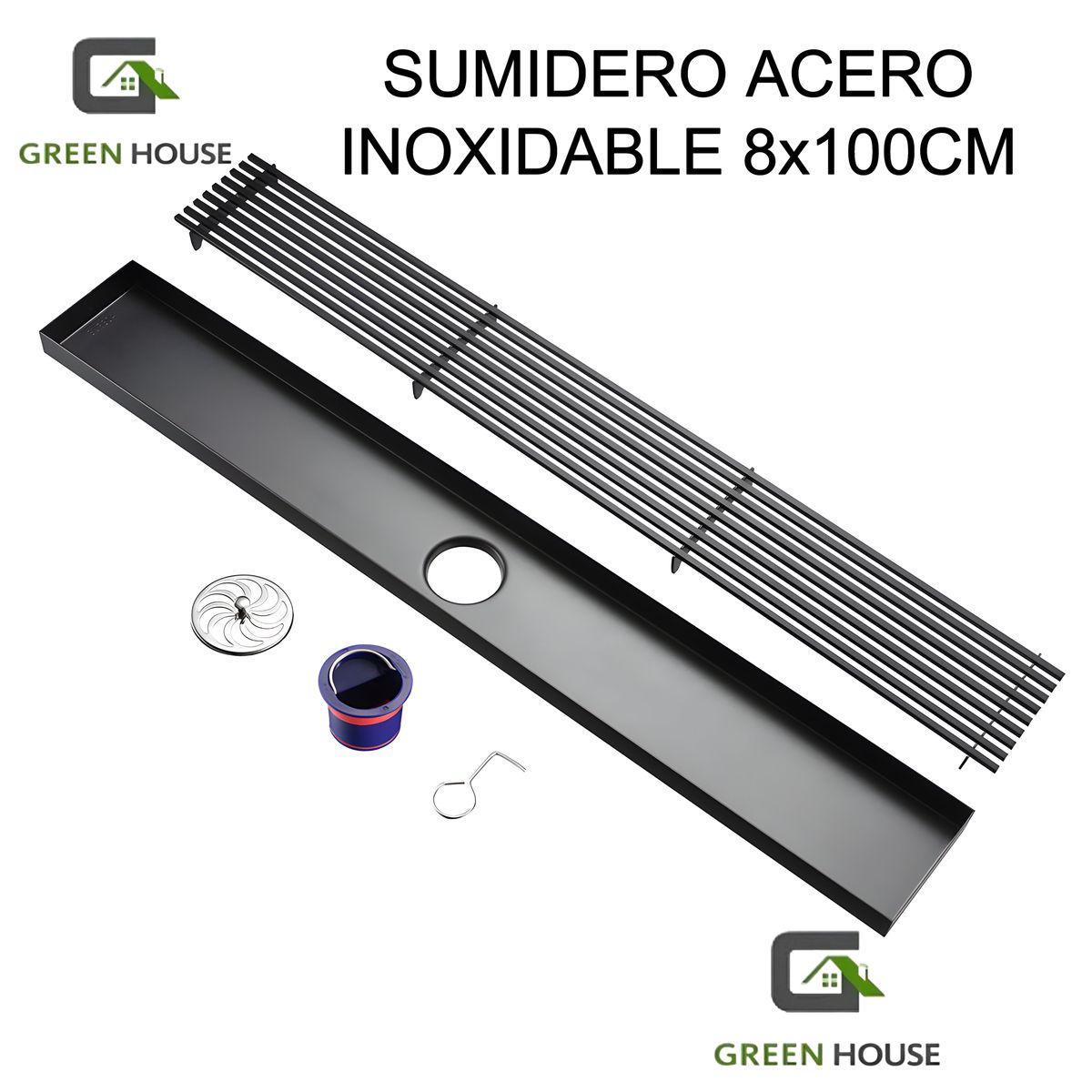 GREEN HOUSE - SUMIDERO DE ACERO SUS 304 RECTANGULAR 8 x 100 CM SATINADO