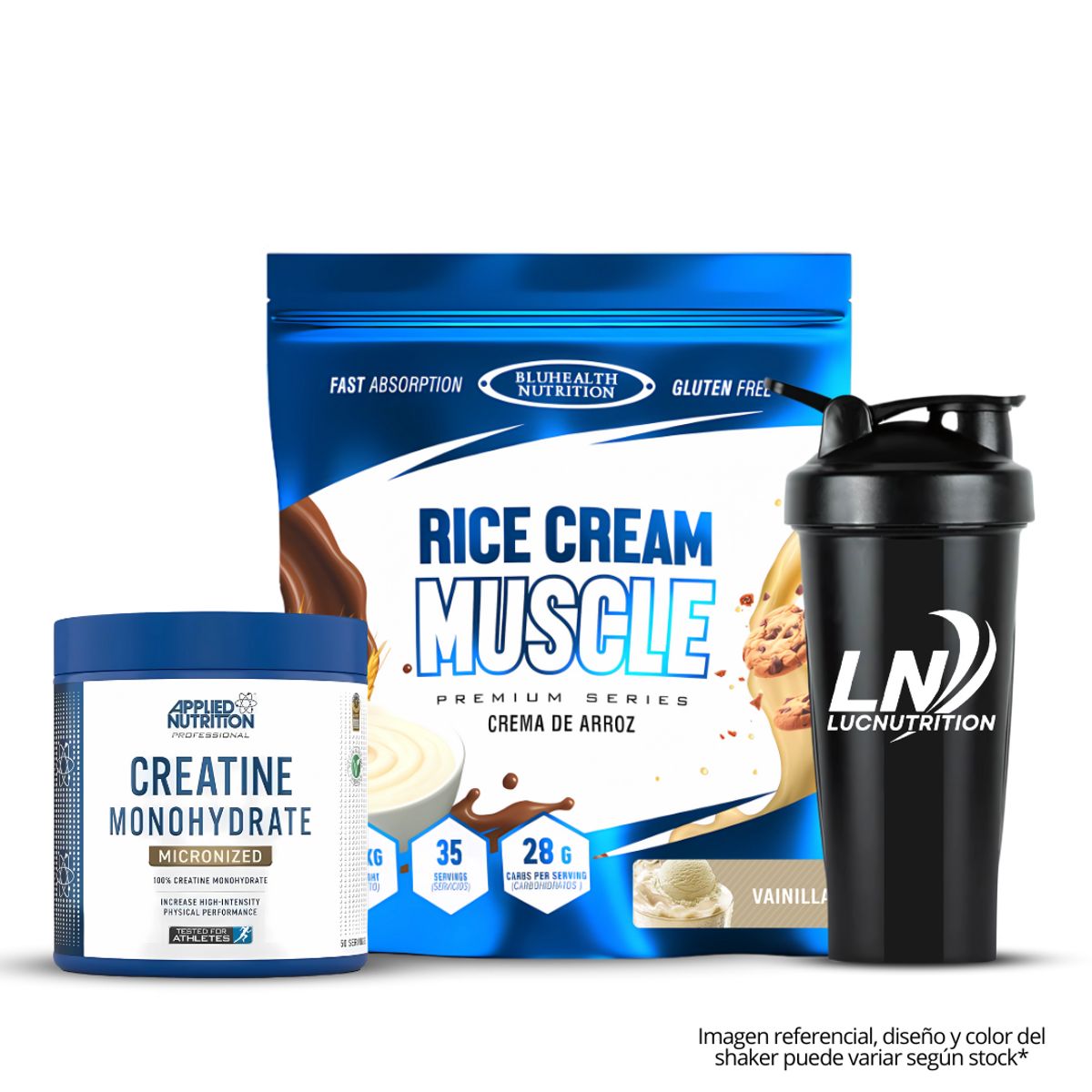 GENERICO - Crema de arroz 1.2 kg Bluhealth Nutrition vainilla + Creatina applied nutrition 250 g + shaker