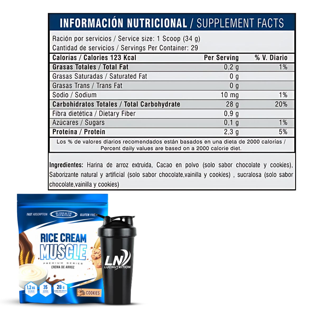 GENERICO - Crema de arroz 1.2 kg Bluhealth Nutrition vainilla + Creatina applied nutrition 250 g + shaker