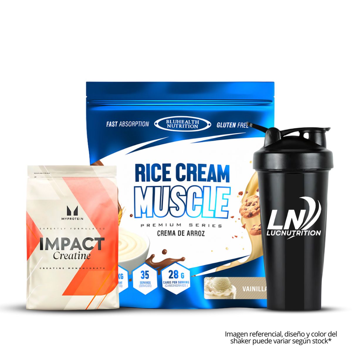 GENERICO - Crema de arroz 1.2 kg Bluhealth Nutrition vainilla + Creatina myprotein 250 g + shaker
