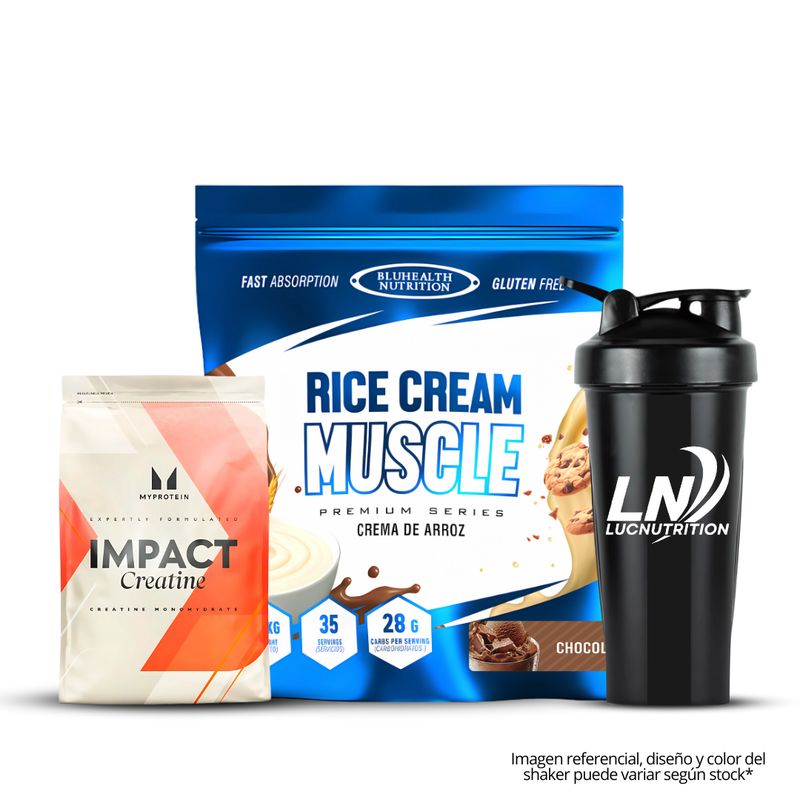 GENERICO - Crema de arroz 1.2 kg Bluhealth Nutrition chocolate + Creatina myprotein 250 g + shaker