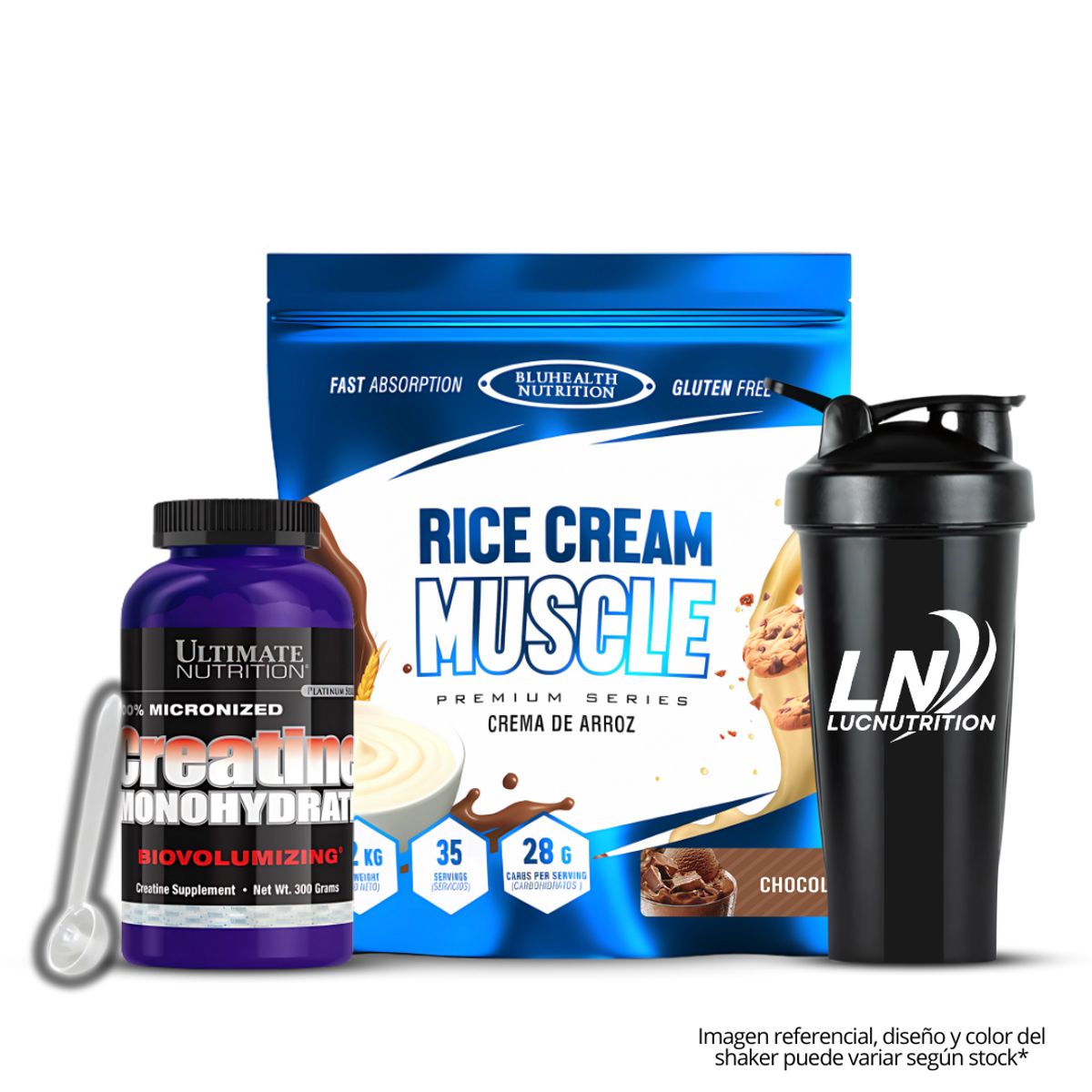 GENERICO - Crema de arroz 1.2 kg Bluhealth Nutrition chocolate + Creatina ultimate nutrition 300 g + shaker