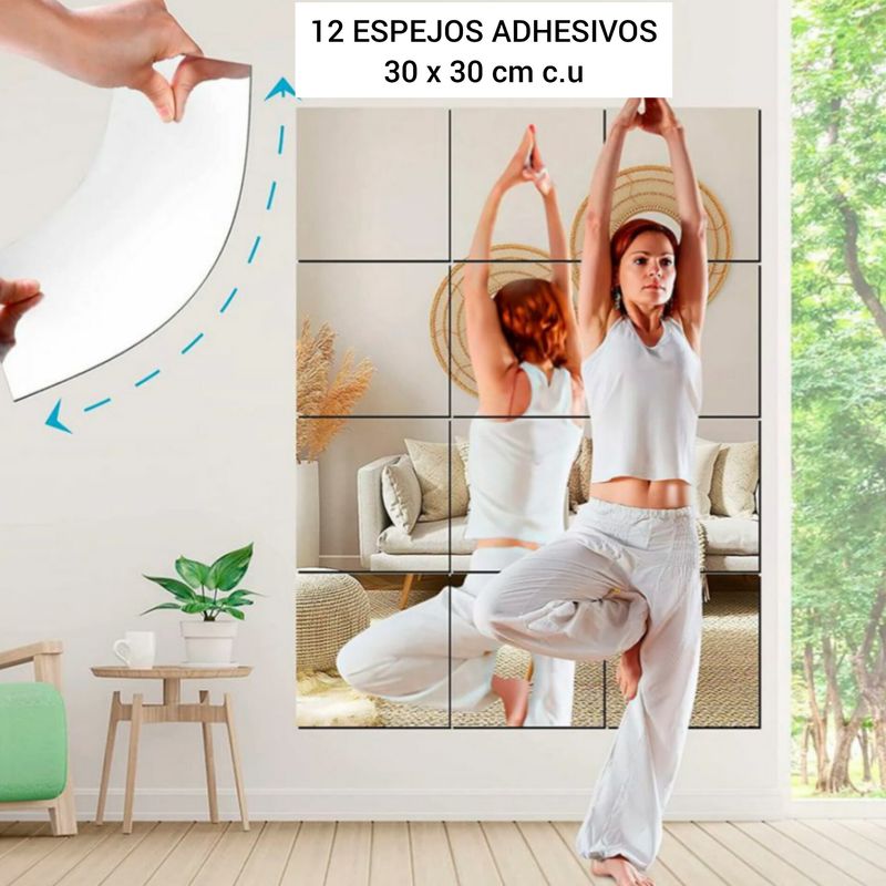 GENERICO - ESPEJOS ADHESIVOS DECORATIVOS x12 pzas 30x30cm