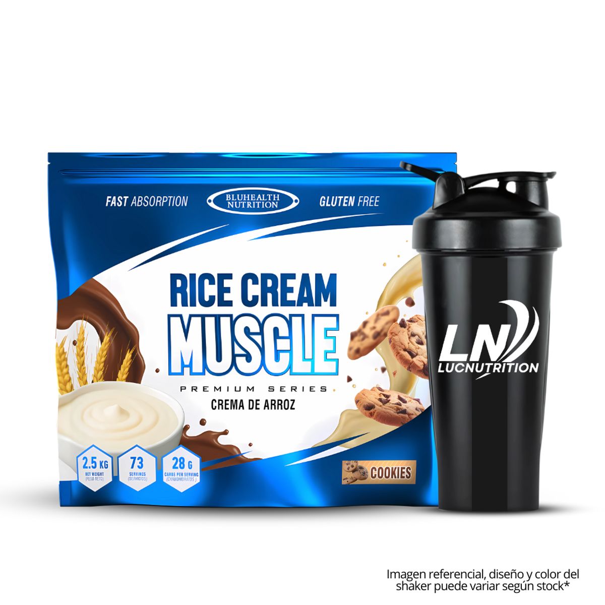 GENERICO - Crema de arroz 2.5 kg Bluhealth Nutrition cookie and cream + Shaker