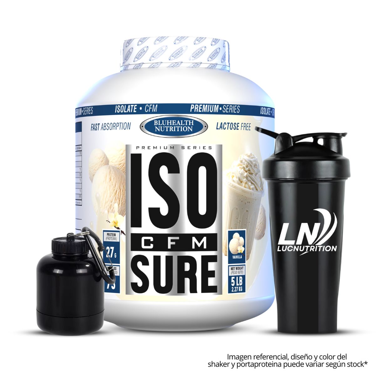 GENERICO - ISO CFM SURE 5 LB Bluhealth Nutrition - Vainilla + Shaker + Portaproteina